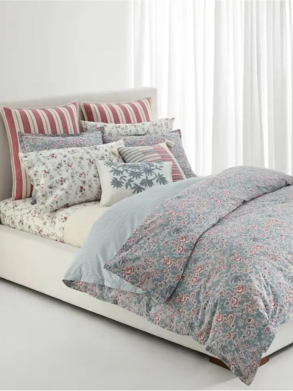 Lauren Ralph Lauren Maddie Blue and Pink Floral Reversible Duvet Cover King